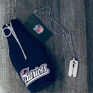 New England Patriots Koozie/Stainless Steel Pendant On 22” Chain/Bottle Opener